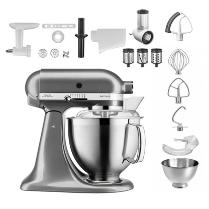 KitchenAid 4,8 L 5KSM185 Artisan Küchenmaschine Profiset Fleischwolf+Spritzgebäck+Gemüseschneider+Pürie