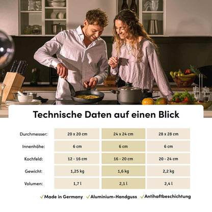 Viereckpfannen 20-28 cm I Deckel optional